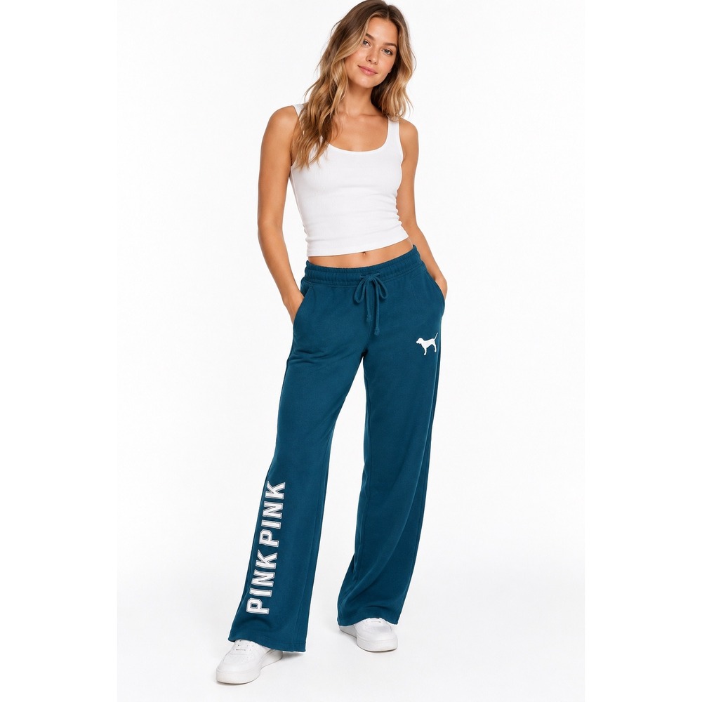 Victoria's Secret PINK Y2K Sweatpants Small Blue Logo Dog Raw Hem